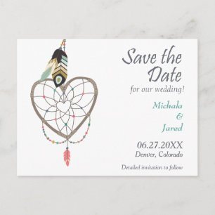 Feather Heart Dreamcatcher Spara datumet Bröllop Meddelande Vykort