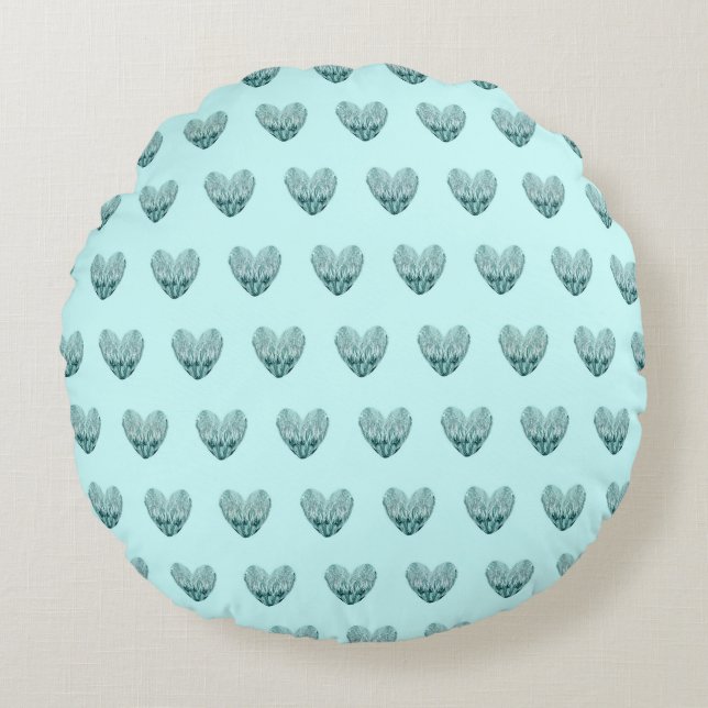Feather heart in soft green rund kudde (Framsidan)
