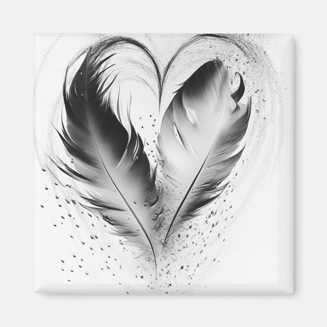 Feather Heart - Svart & Vitt Magnet (Framsidan)