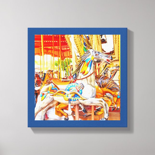 Feather Horse Carousel merry-go-round Canvastryck (Framsida)