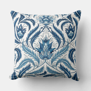 Feather Löv Blommigt Faux Tapestry Blue and White Kudde