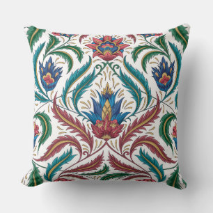 Feather Löv Blommigt Faux Tapestry Red Blue Grönt Kudde