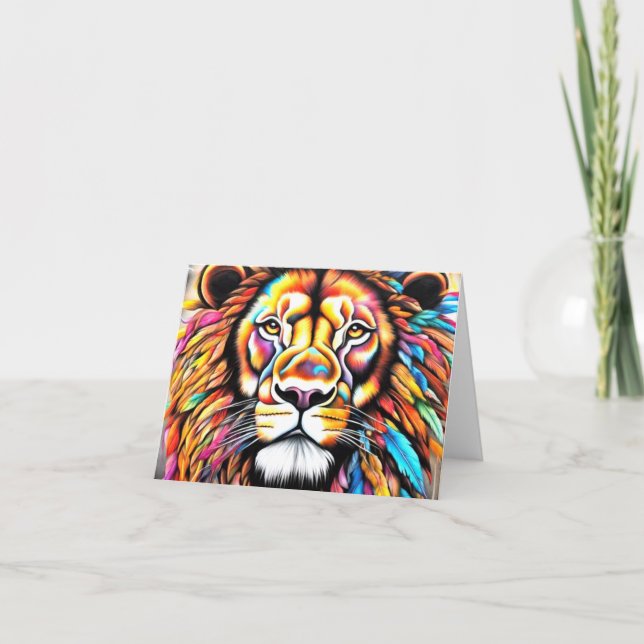 Feather Maned Lejon av Lisa-Dawn Designer Birthday Kort (Framsida)