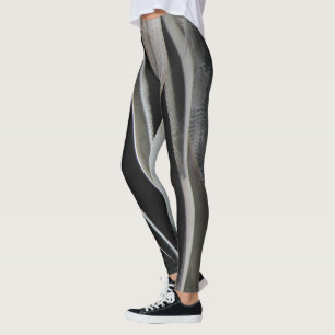 Feather Mönster Vild Bird Black Grått Rand Leggings