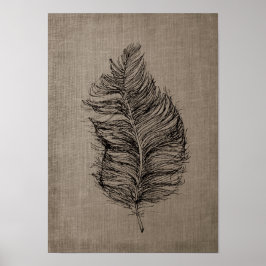 Feather no.3 med Faux Linen Taupe Art Poster