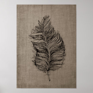 Feather no.3 med Faux Linen Taupe Art Poster