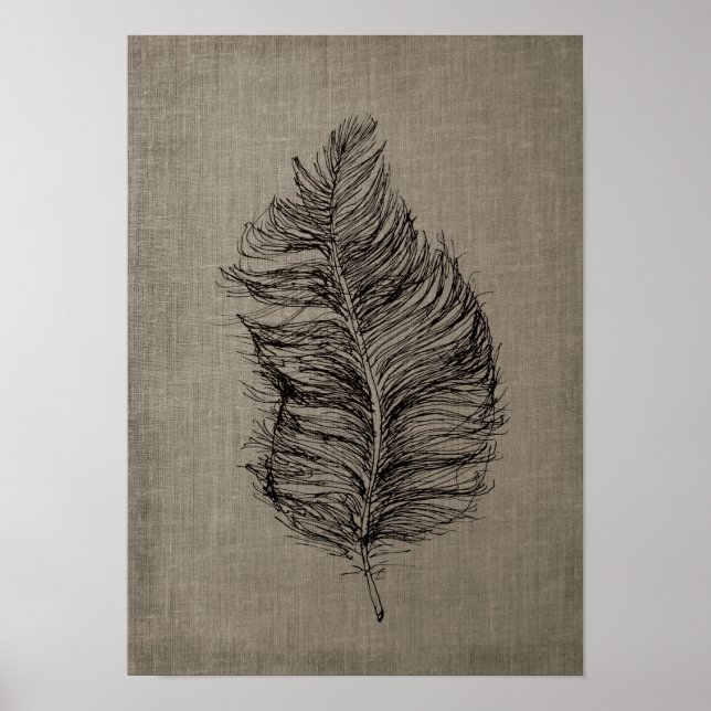 Feather no.3 med Faux Linen Taupe Art Poster (Framsidan)