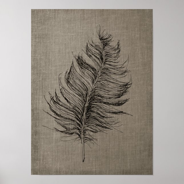 Feather nr 1 med Faux Linen Taupe Art Poster (Framsidan)