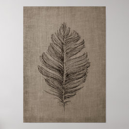 Feather nr 2 med Faux Linen Taupe Background Poster