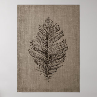 Feather nr 2 med Faux Linen Taupe Background Poster