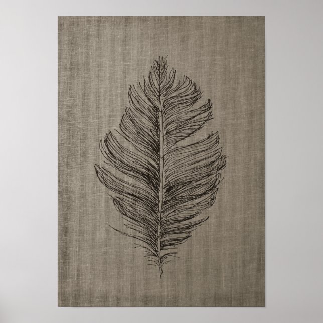 Feather nr 2 med Faux Linen Taupe Background Poster (Framsidan)
