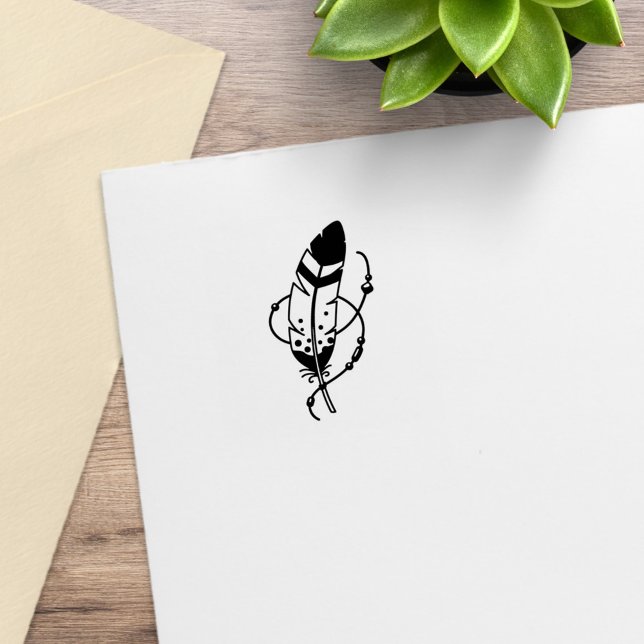 Feather Pärlor Tribal Boho Amulet 1x1 Stämpel (Skapare uppladdad)