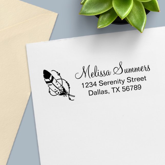 Feather Pärlor Tribal Boho Amulet Adress Självfärgande Stämpel (Skapare uppladdad)