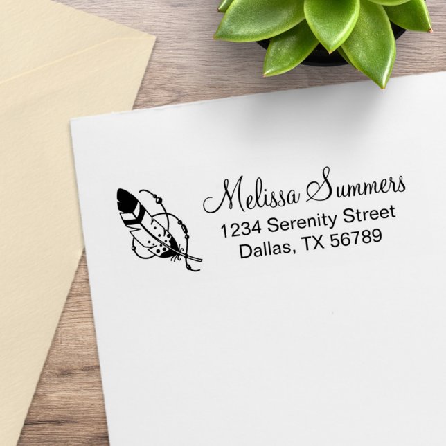 Feather Pärlor Tribal Boho Amulet Adress Stämpel (Skapare uppladdad)