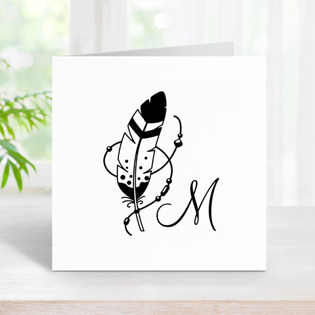 Feather Pärlor Tribal Boho Amulet Monogram Stämpel (Skapare uppladdad)