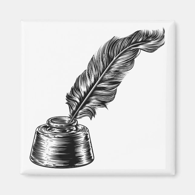 Feather Quill Bläck Pen i Inkwell Magnet (Framsidan)