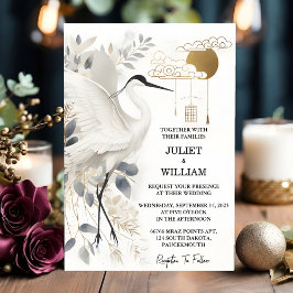 Feather Rustic Asian Himlar Cloud Crane Bröllop Inbjudningar