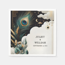 Feather Rustic Asian Himlar Cloud Peacock Bröllop Pappersservett