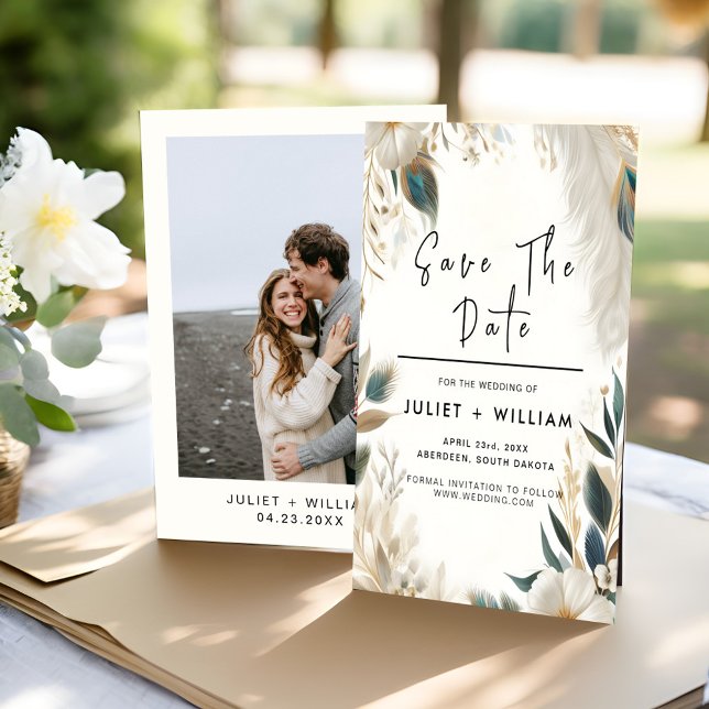 Feather Rustic Asian Himlar Cloud Peacock Bröllop Spara Datumet (Skapare uppladdad)