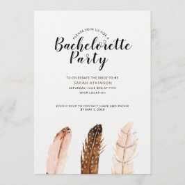 Feather Watercolor Bachelorette-partiets inbjudan