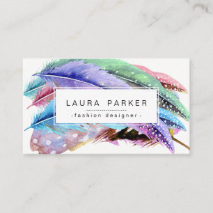 Feather Watercolor Bohemian Vintage Girly Chic Visitkort