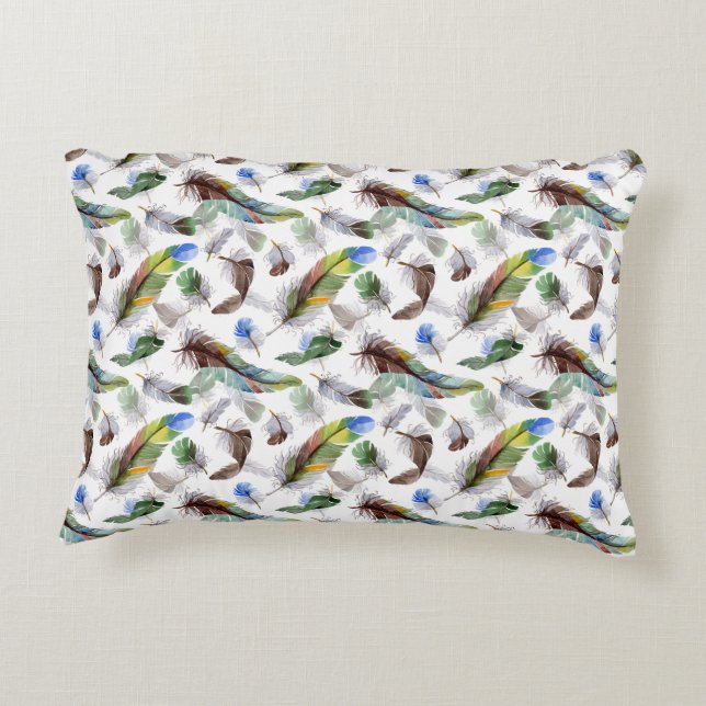 Feather Watercolor Mönster Prydnadskudde (Baksidan)