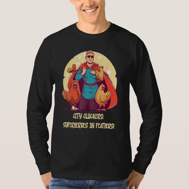 Feathered Defenders Urban Chicken Heroes T Shirt (Framsida)