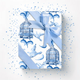 Feathered Fete in Blue Porcelain Presentpapper