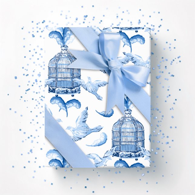 Feathered Fete in Blue Porcelain Presentpapper (Skapare uppladdad)