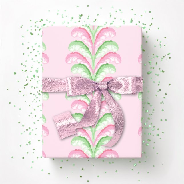 Feathered Fete Stripe in Pink and Green Presentpapper (Skapare uppladdad)