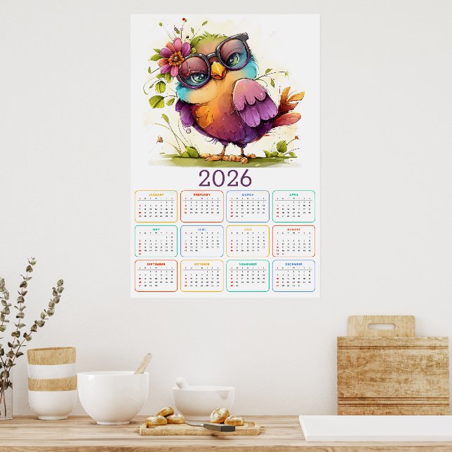 Feathers & Flowers: 2026 Owl Calendar Poster (Kök)