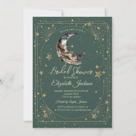 Feathers Moon Stars Frame Green Bridal Shower Inbjudningar