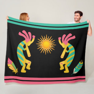 Feathers och Kokopelli Fleece Blanket