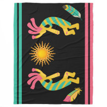 Feathers och Kokopelli Fleece Blanket