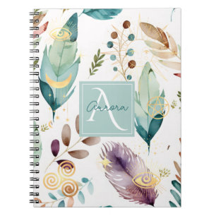 Featherskt Blommönster Monogram Anteckningsbok