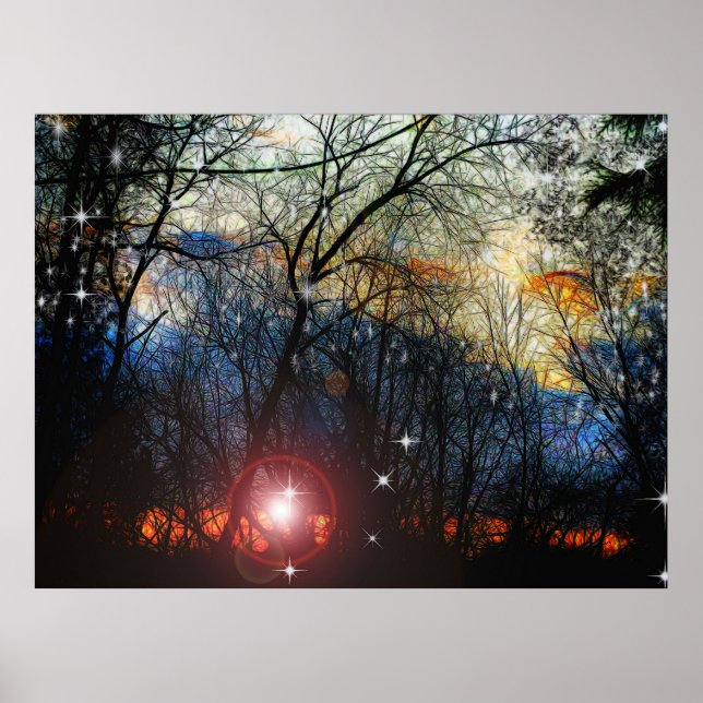 Feb Sunset Tänka Snö Poster (Framsidan)