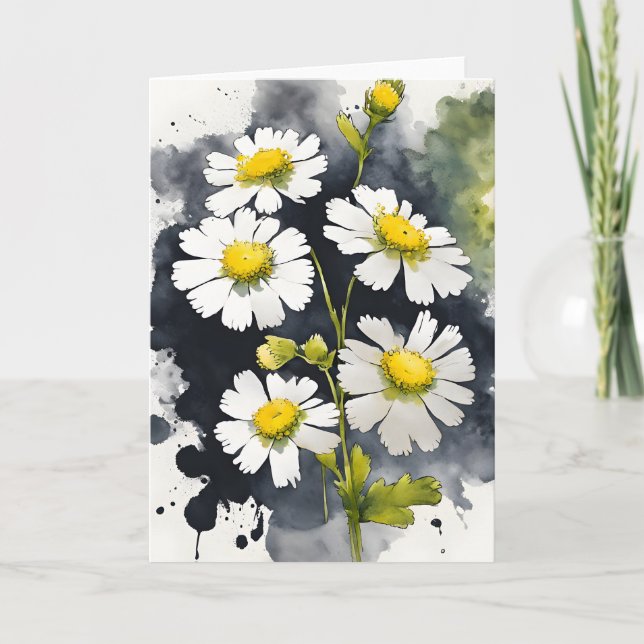 Feberfew - Akvarellblommor Kort (Framsida)