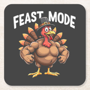 Feberläge Funny Thanksgiving Turkiet Fitness Meal Underlägg Papper Kvadrat