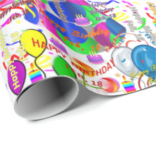 Februari, 18 Birthday Gift Wrapping Papper Presentpapper