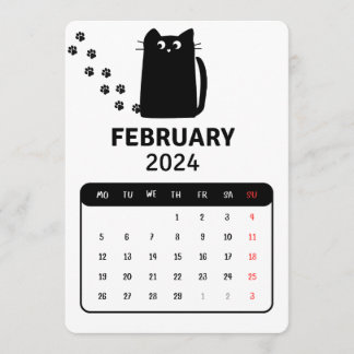 Februari 2024 Black Cat-kalender för Ensam Meny