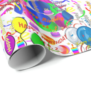 Februari, 2 Birthday Gift Wrapping Papper Presentpapper