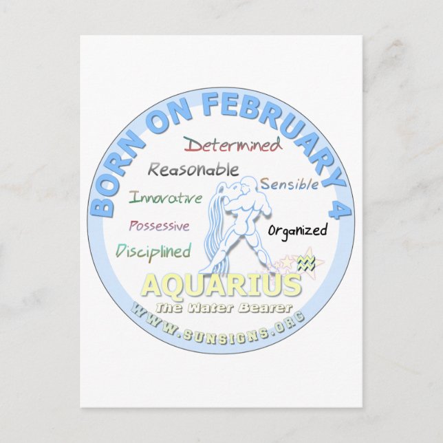 Februari 4e födelsedagen - Aquarius Vykort (Framsida)