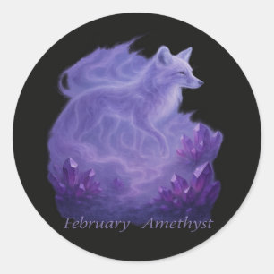 Februari Amethyst - Mystical Fox & Crystal Runt Klistermärke