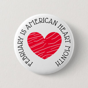 Februari är American Heart Awareness Month Button Knapp