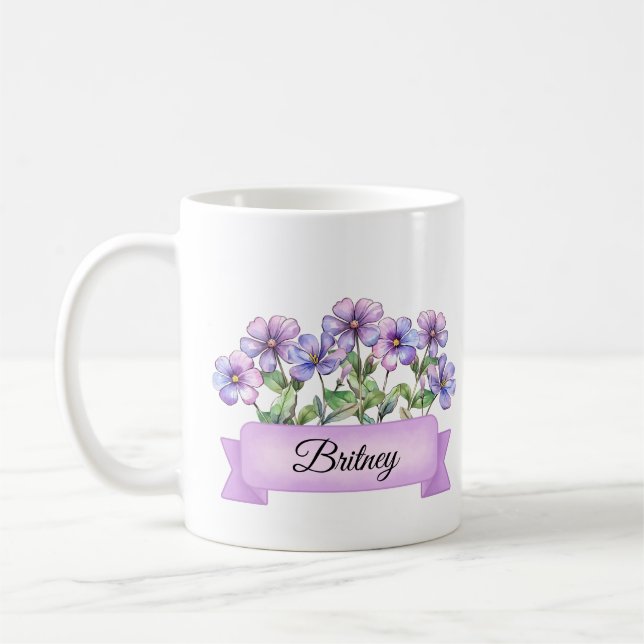 Februari Birth Flower Anpassningsbar Violet Kaffemugg (Vänster)