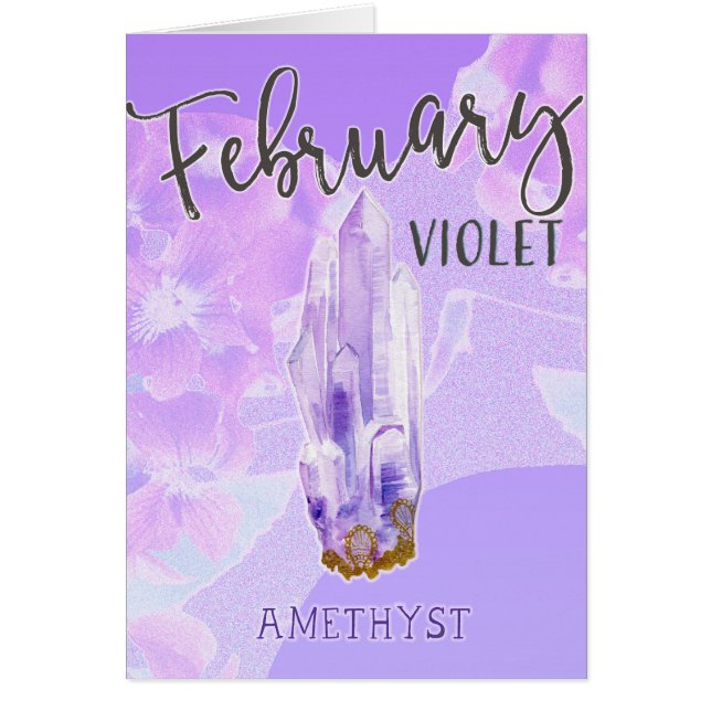 Februari Birthday Violet och Amethyst Birthstone Hälsningskort (Framsidan)