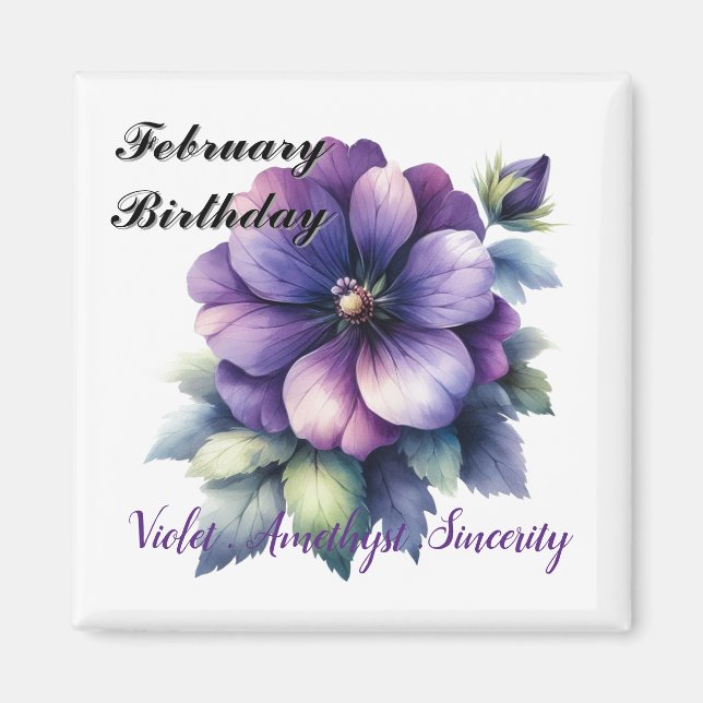 Februari Birthstone Amethyst and Violets Magnet (Framsidan)
