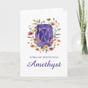 Februari Birthstone Amethyst Birthday med Flowers Kort
