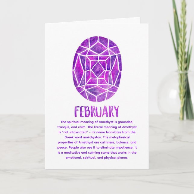 februari Birthstone Amethyst Birthday Watercolor Kort (Framsida)