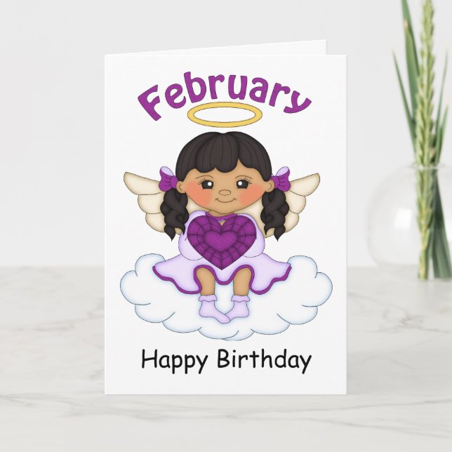 Februari Birthstone Angel Black Birthday Card Kort (Framsida)